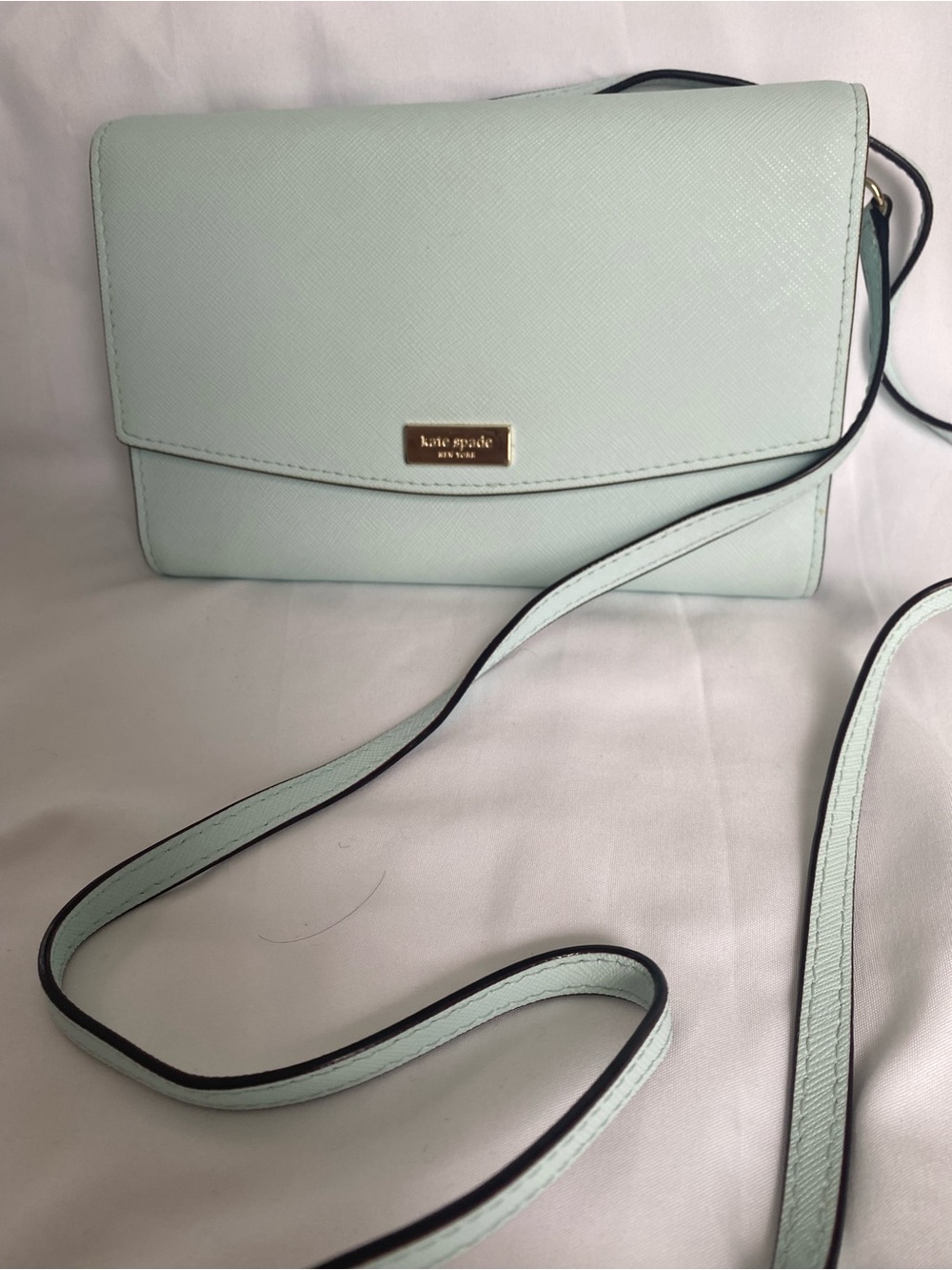 kate spade Mint Green Leather Crossbody with Gold Logo Plaque